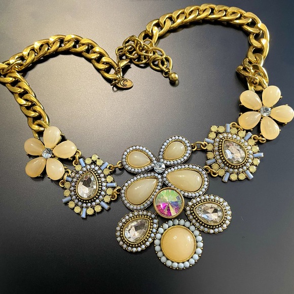 Vintage Jewelry - Charming Charlie Gold & Blue Bib Statement Necklace